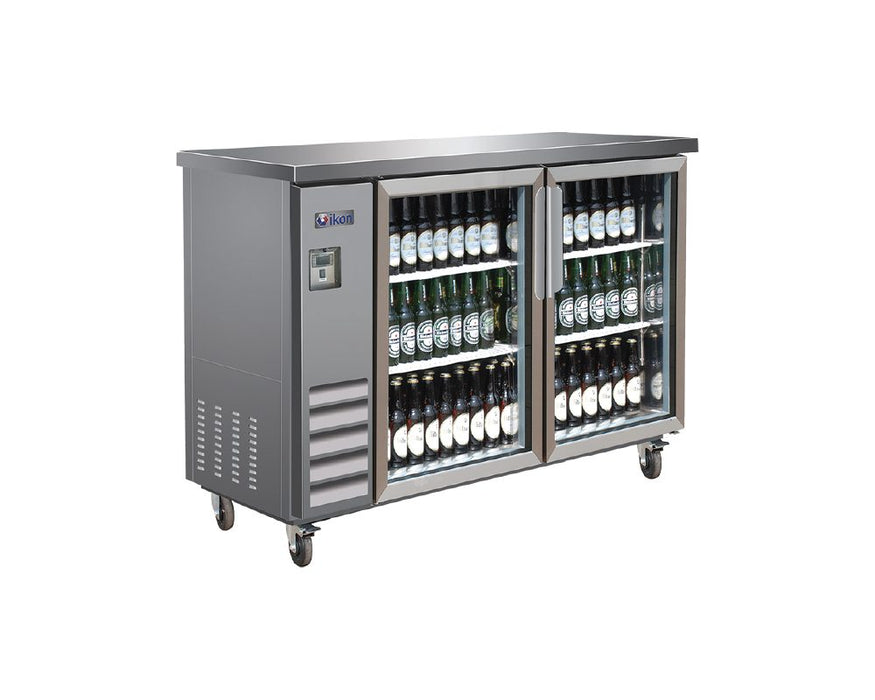 IKON IBB61-2G-24SS 61" Stainless Steel Double Glass Swing Door Back Bar Refrigerator