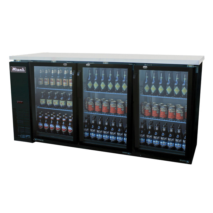 Migali C-BB72G-HC 72 4/5" Glass Door Back Bar Refrigerator, 115v